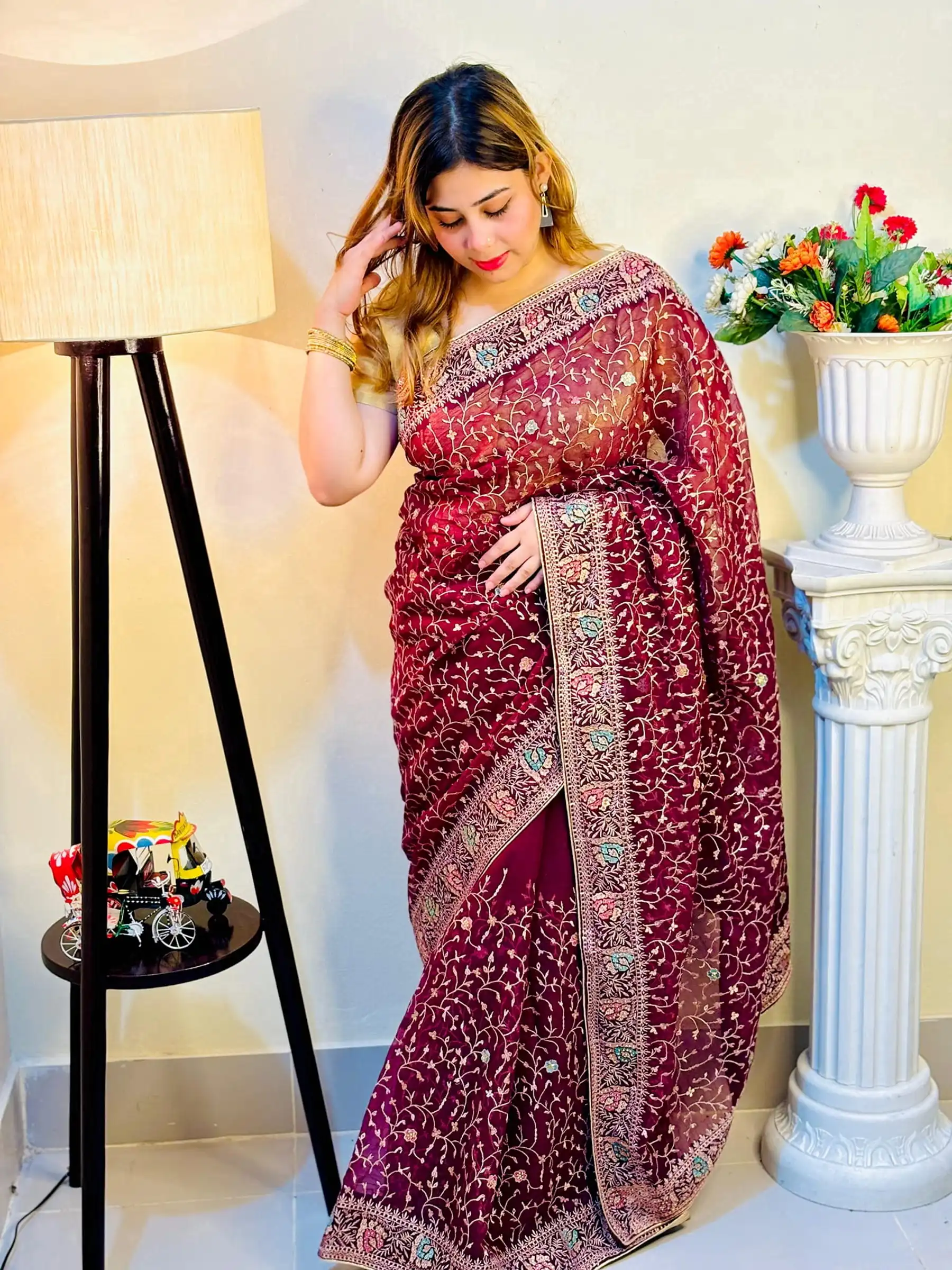 Merun Soft Seemari Georgette Saree